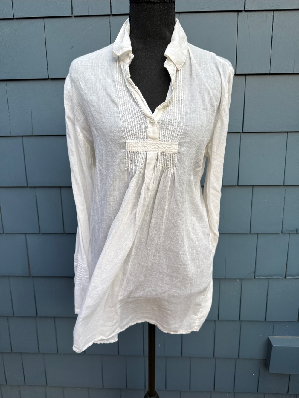 Johnny Was White Pintuck Linen Tunic Blouse semi sheer medium cotton